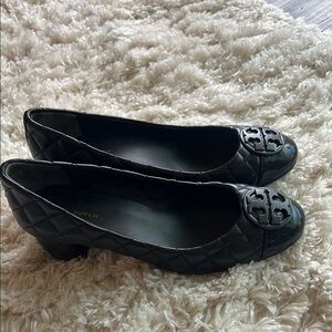 Tory Burch Black Leather Flats with Decorative Hardware